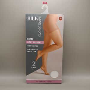 Silk Impressions Light Support Sheer 2 Pk Medium High Waisted Pantyhose Cocoa